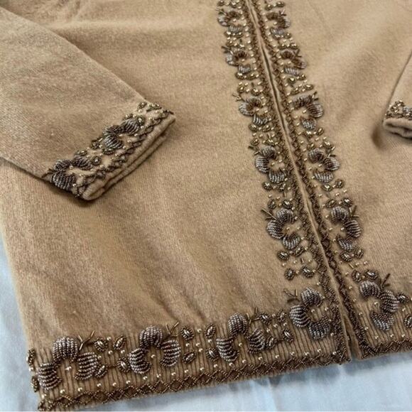 Alfred Wong Women’s Vintage Tan Hand Beaded Lined Cardigan S/M - Picture 8 of 10